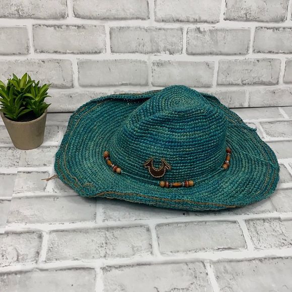 True Religion Teal Straw Cowboy Hat 